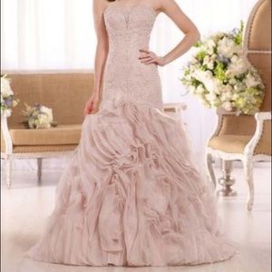 Blush beaded wedding gown and veil